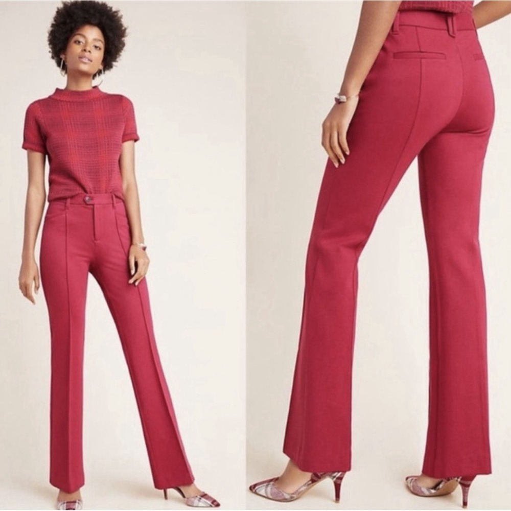 Anthropologie The Essential Flare‎ Stretch Trousers Pants Raspberry Pink Size 12